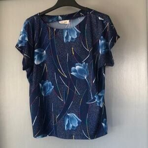 Vintage Rhoda Lee Women's Short Sleeves Pullover Size Large Navy floral